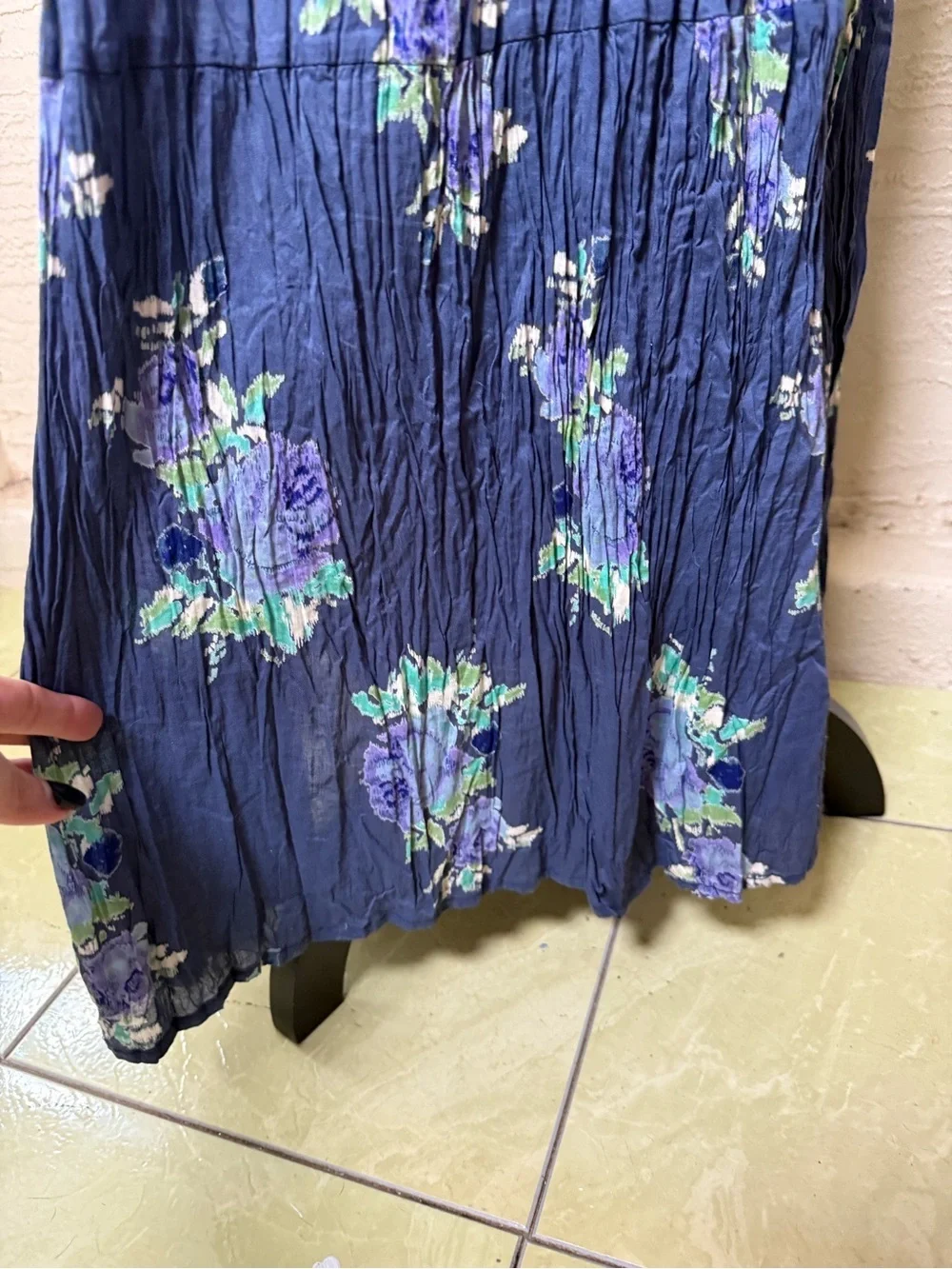 Denim &Co Blue Floral Crinkle Maxi Skirt Cottagecore Boho Prairie Romantic Small